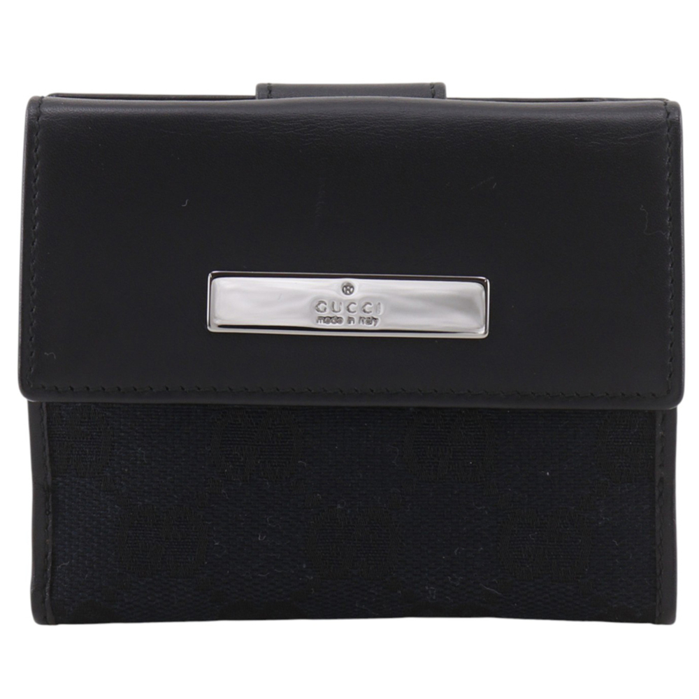 Gucci Compact Wallet, Bi-fold 035.3731.2146, GG Canvas, Black, Snap Button, U...
